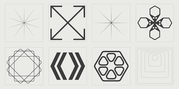 Conjunto de vetores de estilo y2k de objetos formas de estrela e flor de brutalismo ícones minimalistas planos