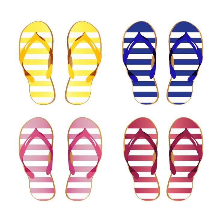 Vetor conjunto de vetores de flip-flop de verão. elementos de calçado chinelo em design colorido. verão de ilustração vetorial