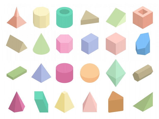Conjunto de vetores de formas geométricas 3d cor isométrica