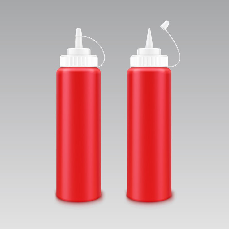 Conjunto de vetores de frasco de ketchup de tomate vermelho de plástico em branco para branding sem rótulo em branco