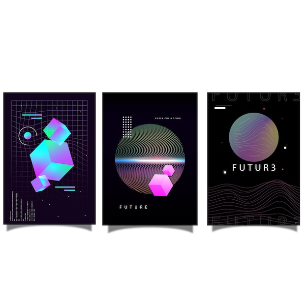 Conjunto de vetores de fundo de cartaz de gradiente moderno Modelo de capa de estilo minimalista com perspectiva monótona