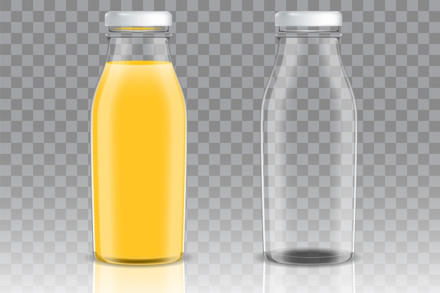 Conjunto de vetores de garrafa de vidro de suco de laranja