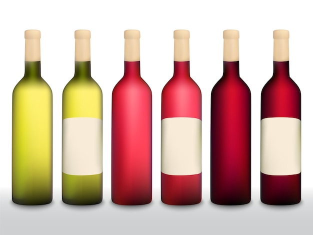Conjunto de vetores de garrafas de vinho vinho branco tinto Garrafas de vinho de uva abstratas simples