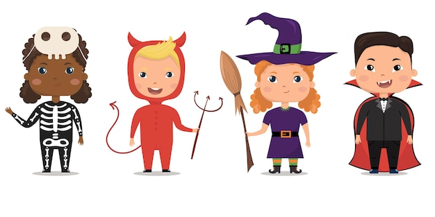 Conjunto de vetores de Halloween Crianças em fantasias de Halloween