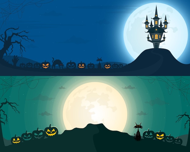 Conjunto de vetores de halloween de dois fundos. ilustração vetorial