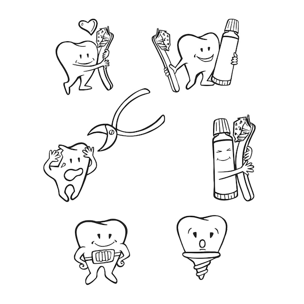 Vetor conjunto de vetores de higiene bucal dos dentes e das gengivas