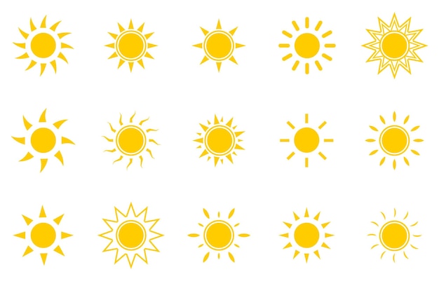 Conjunto de vetores de ícone de sol em fundo transparente isolado png ícones de sol ícones de sol amarelo dos desenhos animados