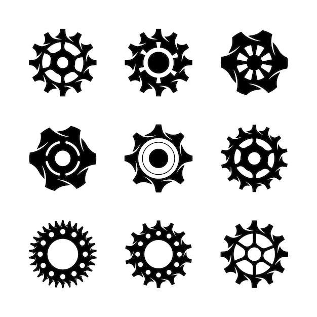 Conjunto de vetores de ícones de engrenagem coleção de sinais de ilustração de relógio símbolo de mecânica