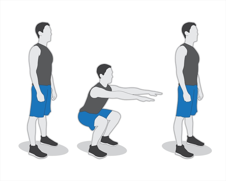 Vetor conjunto de vetores de ícones de silhueta de exercício de agachamento