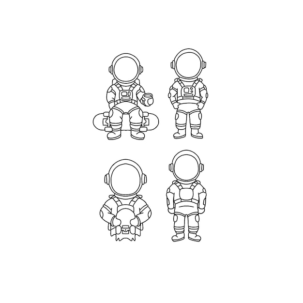 conjunto de vetores de ilustração de doodle desenhado à mão de astronauta