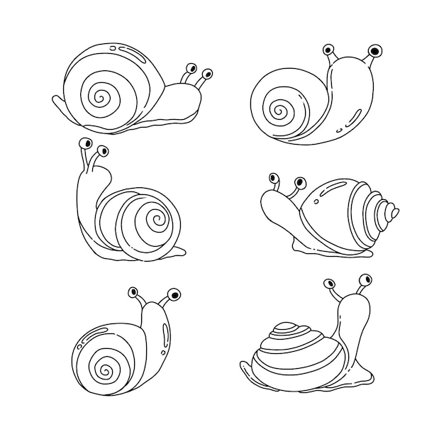 conjunto de vetores de ilustração de doodle desenhado à mão de caracol