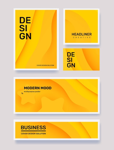 Conjunto de vetores de ilustração de estilo de corte de papel diferente abstrato amarelo criativo em negócios de quadros