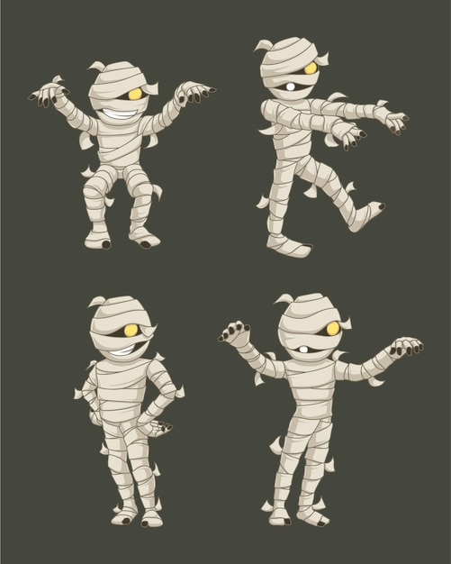 Conjunto de vetores de ilustração de múmia Celebração de Halloween