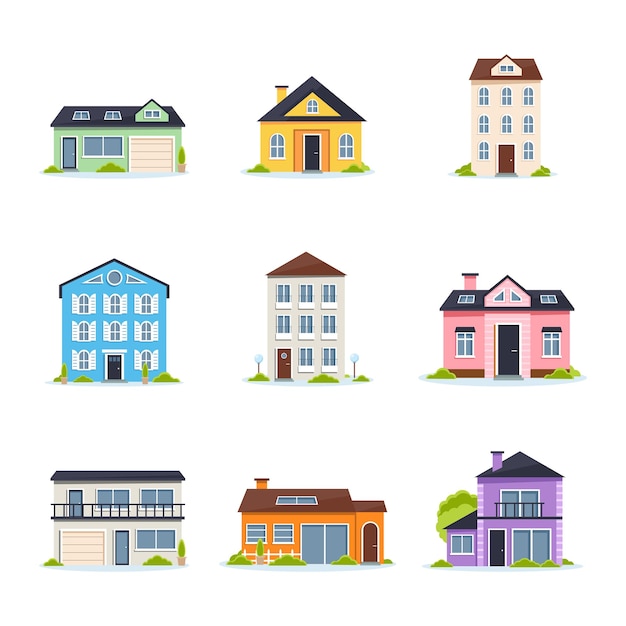 Conjunto de vetores de ilustração plana de casa e construção