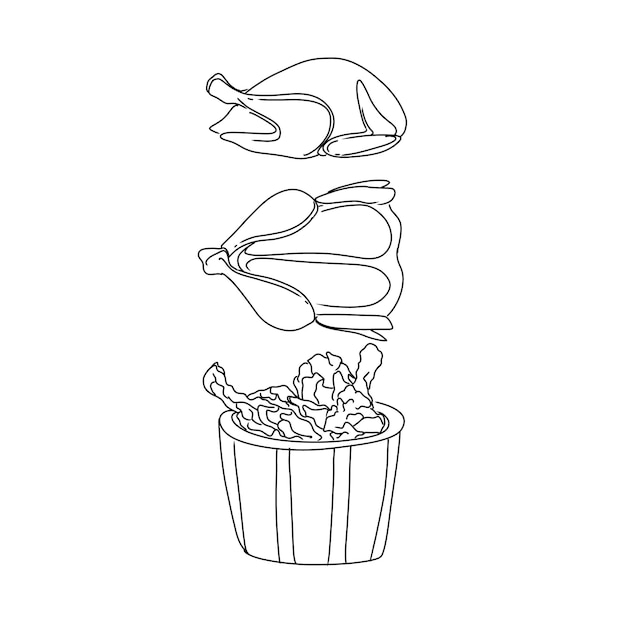 Conjunto de vetores de ilustrações de rabiscos desenhados à mão de frango frito
