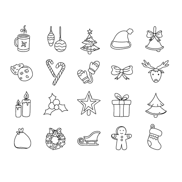 conjunto de vetores de ilustrações de rabiscos desenhados à mão feliz natal