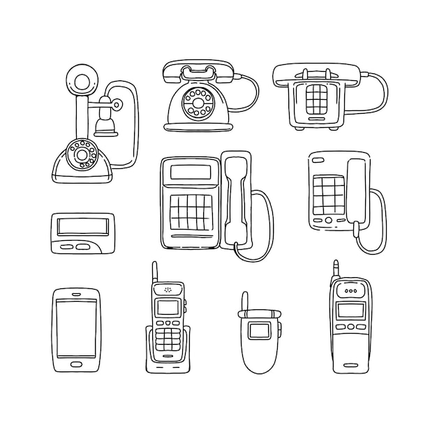 Conjunto de vetores de ilustrações de rabiscos desenhados à mão para telefone e smartphone