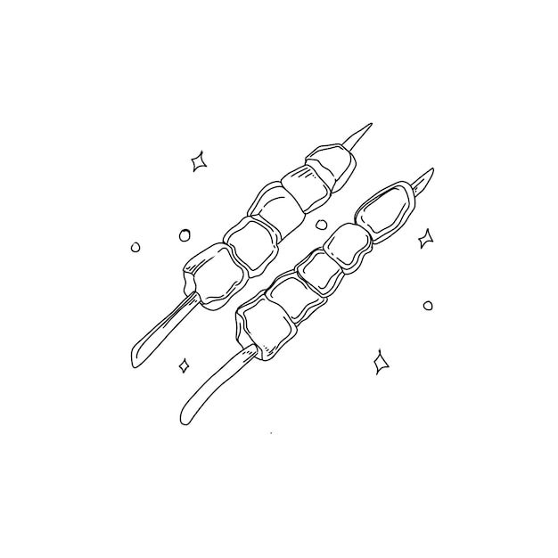 Vetor conjunto de vetores de ilustrações de rabiscos desenhados à mão satay