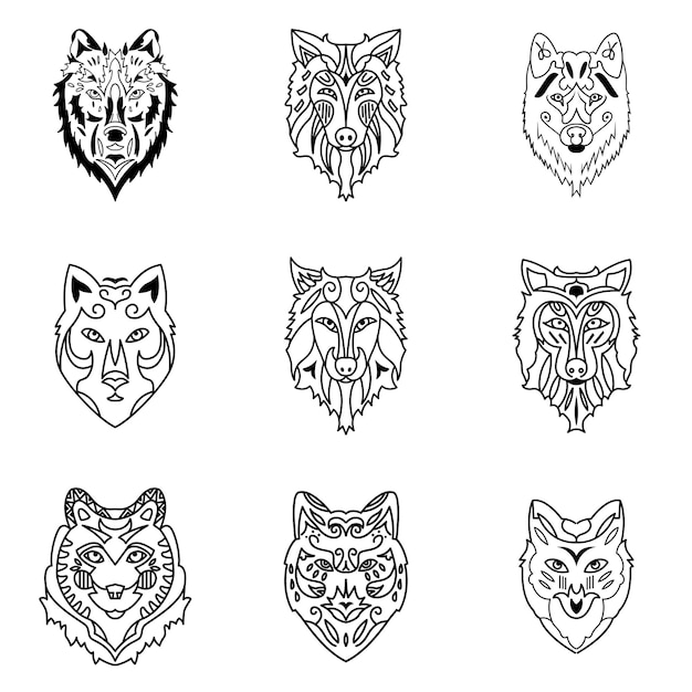 Conjunto de vetores de lobo. Ilustração em forma de lobo simples, elementos editáveis, podem ser usados no design de logotipo