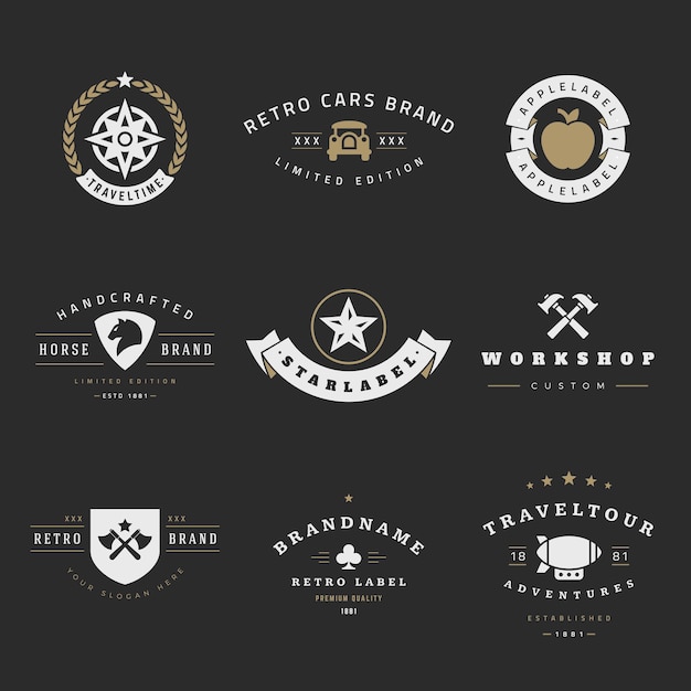 Vetor conjunto de vetores de logotipos retrô elementos de design gráfico vintage