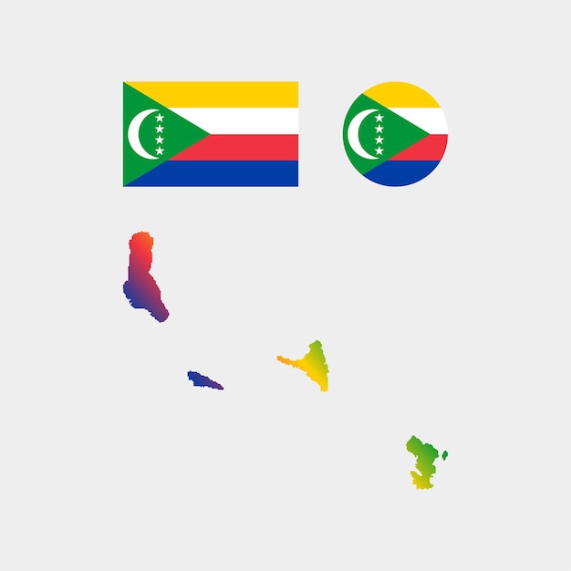 Vetor conjunto de vetores de mapa e bandeira nacional de comores