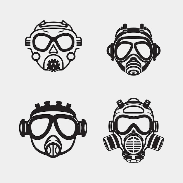 Conjunto de vetores de máscara tóxica protetora isolados no fundo branco