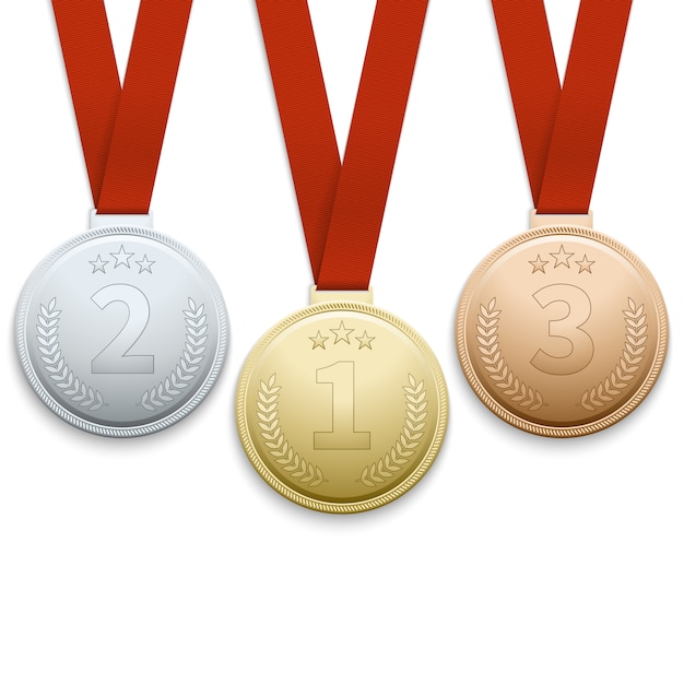 Conjunto de vetores de medalhas de prata e bronze ouro