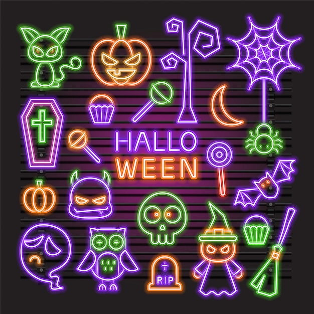 Conjunto de vetores de néon de item de halloween