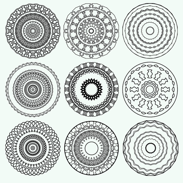 Conjunto de vetores de ornamentos de mandala de círculo isolado