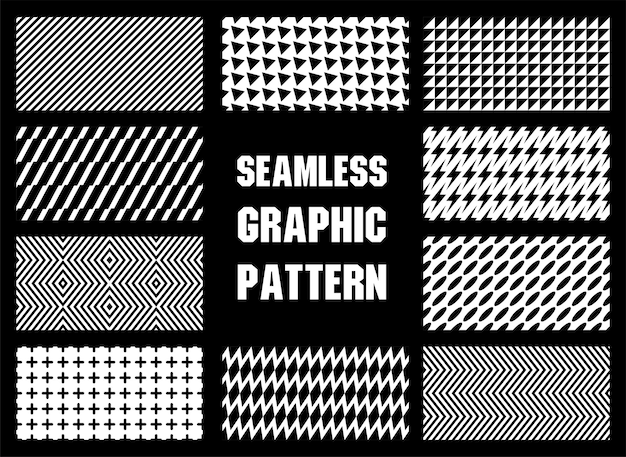 conjunto de vetores de padrão gráfico sem costura de estilo urbano preto e branco legal