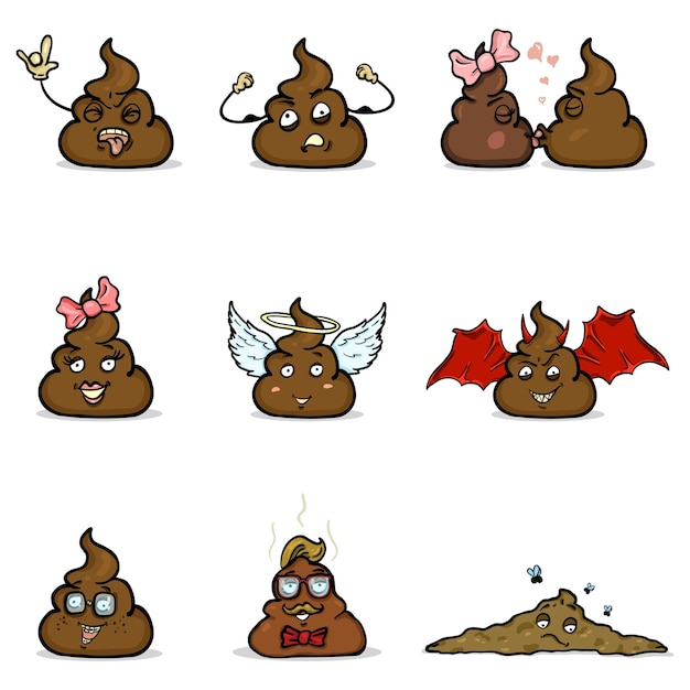 Conjunto de vetores de personagens de merda de desenho animado