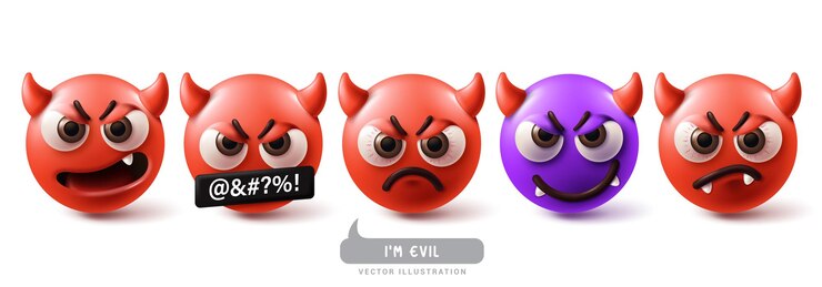 Vetor conjunto de vetores de personagens emoticons do mal emoji personagem de emoticons emojis com monstro mau do diabo