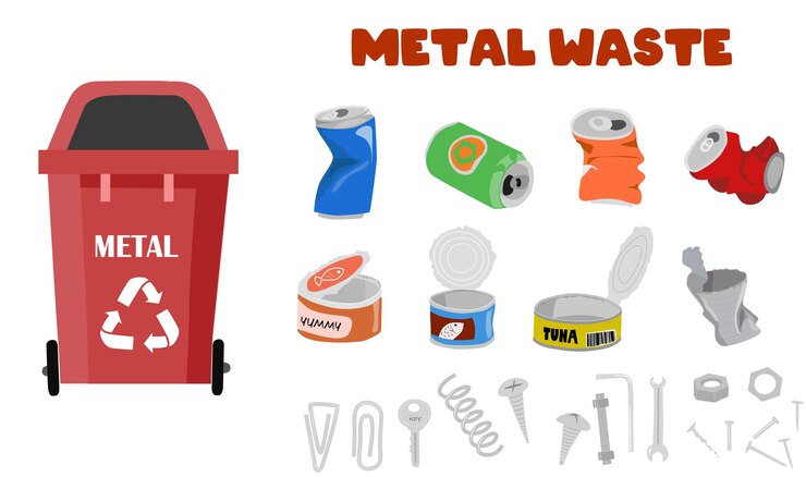 Vetor conjunto de vetores de resíduos de metal conjunto de vetores de lixo reciclado lata ferramenta de reparo produtos de alumínio