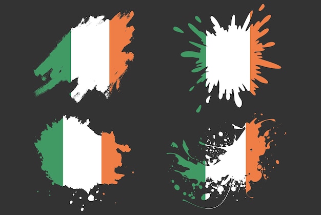 Conjunto de vetores de respingo de pincel de bandeira da irlanda conceito de ilustração de grunge de tinta de ativos de logotipo de país
