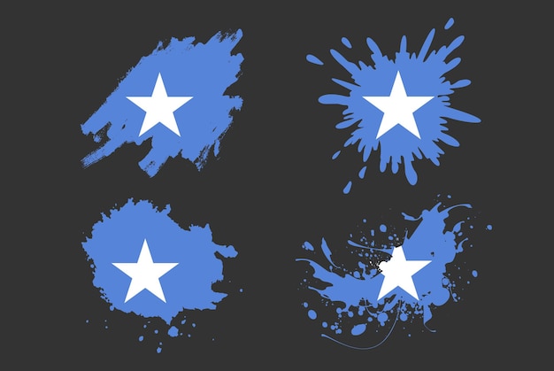 Conjunto de vetores de respingo de pincel de bandeira da Somália, logotipo do país, pintura de ativos, conceito de ilustração grunge