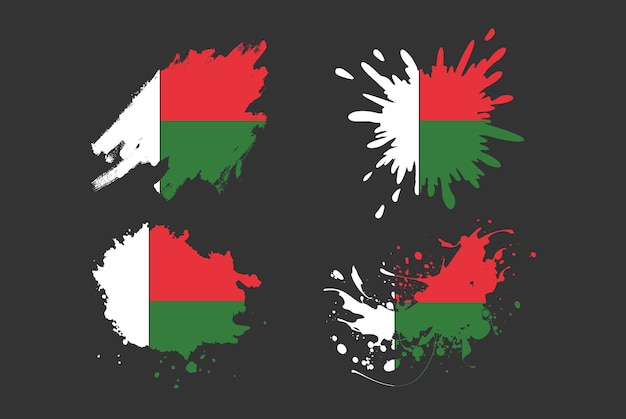 Conjunto de vetores de respingo de pincel de bandeira de madagascar conceito de ilustração grunge de tinta de ativos de logotipo de país