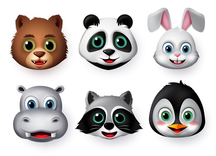 Vetor conjunto de vetores de rosto feliz emoji e emoticon de animais emojis ou emoticons de criatura de animais