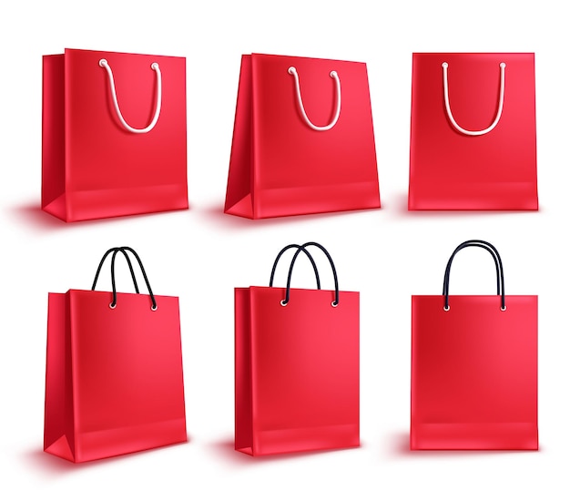 Conjunto de vetores de sacolas de compras. Coleção de sacos de papel vazios de venda vermelha para elementos de design de compras de moda.