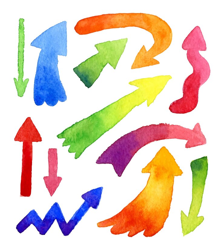 Vetor conjunto de vetores de setas de aquarela desenhada à mão