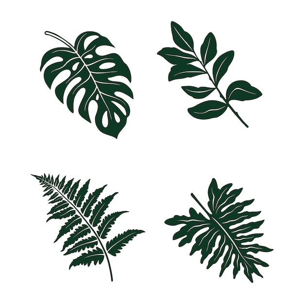 Vetor conjunto de vetores de silhueta de folha tropical