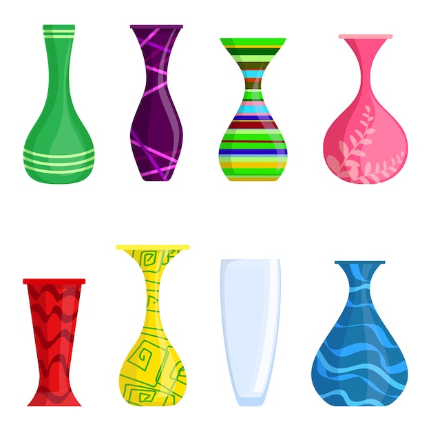 Conjunto de vetores de vasos coloridos isolado no fundo branco. vasos modernos para flores. ilustração