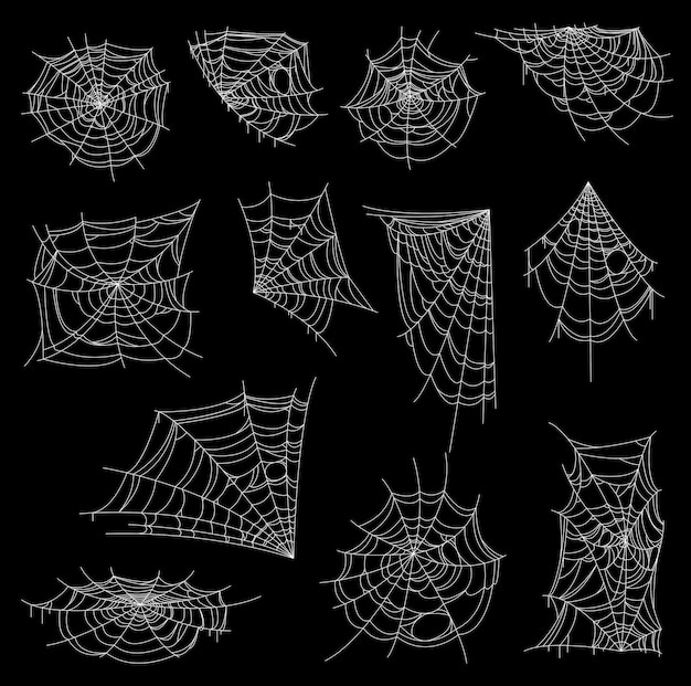 Conjunto de vetores de web, teia de aranha ou teia de aranha de halloween