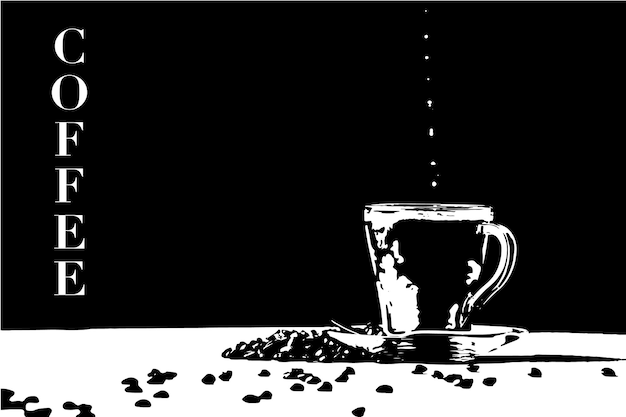 Vetor conjunto de vetores de xícaras de café em fundo preto. ilustração vetorial