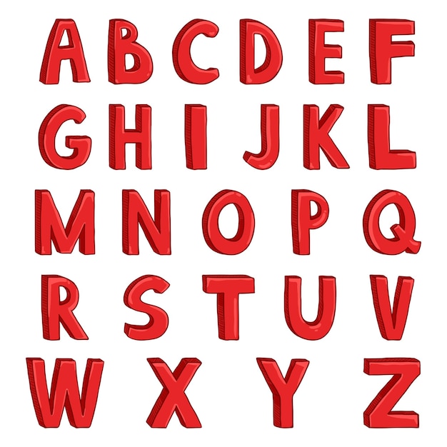 Vetor conjunto de vetores do alfabeto inglês de letras vermelhas de desenho animado