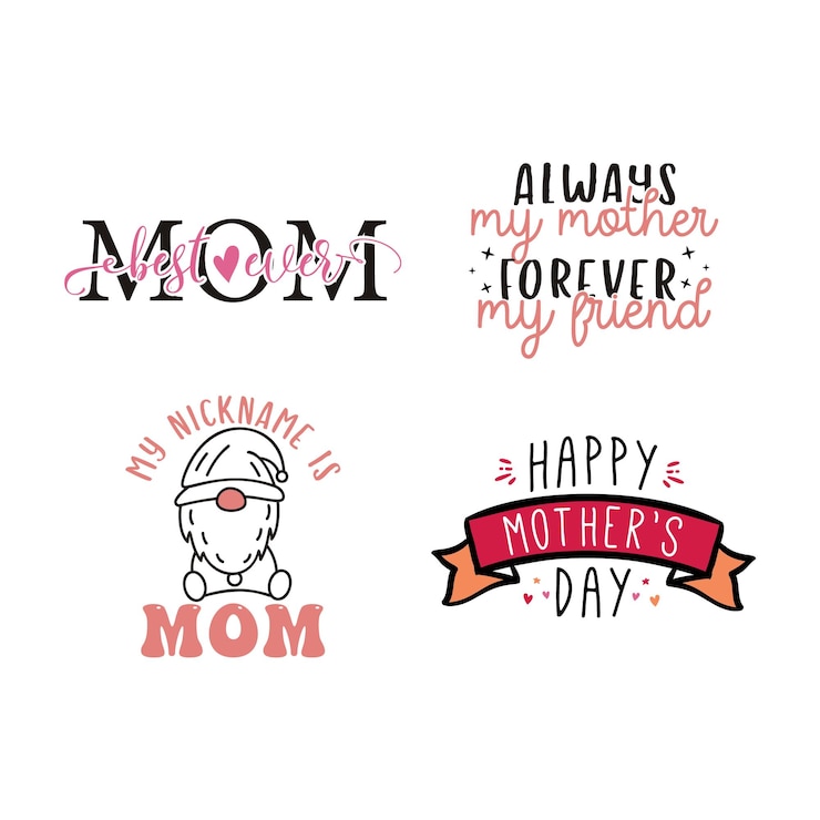 Vetor conjunto de vetores do dia das mães etiquetas de citações do dia das mães projetos de férias para adesivos de camisetas com fitas de gnomos emblemas de mãe