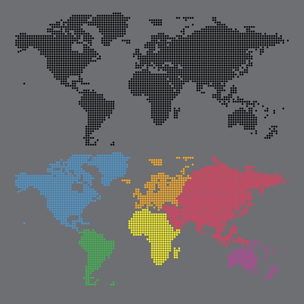 Conjunto de vetores do mundo mapa meio-tom ponto