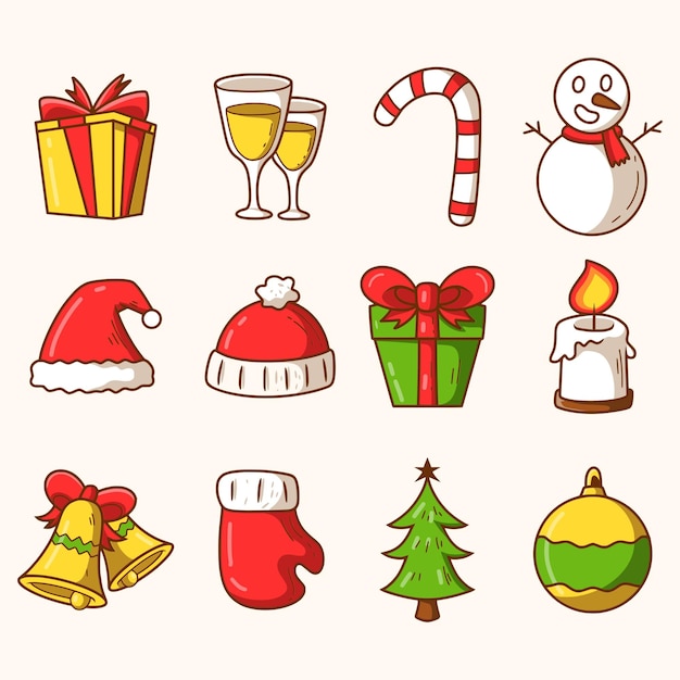 conjunto de vetores merry christmast ícones elementos