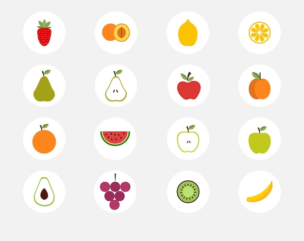 conjunto de vetores planos de ícones de frutas