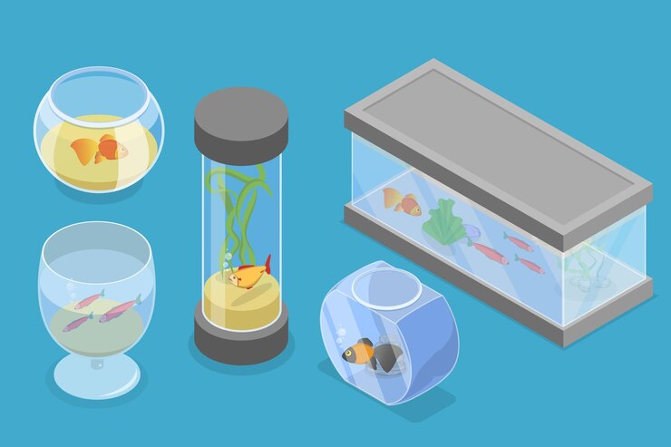 Vetor conjunto de vetores planos isométricos 3d de aquários domésticos