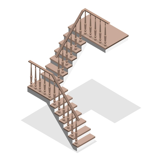 Vetor conjunto de vetores planos isométricos 3d de escadas